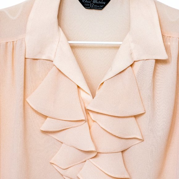 Vintage Ruffle Button Down Dress Shirt | Elise Whitely Women's Peach Size 12 - Picture 2 of 9